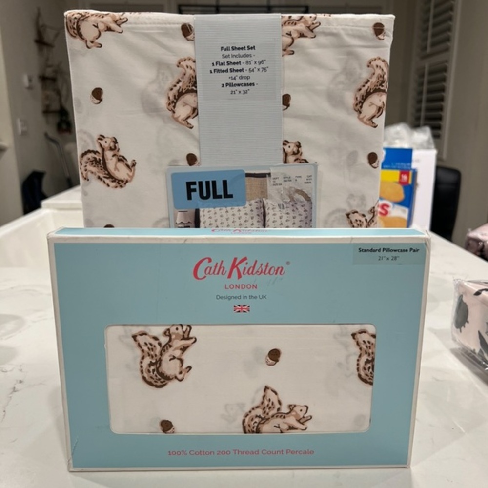 Cath Kidston Squirrel Print Full Sheet Set With 2 STD Pillowcases